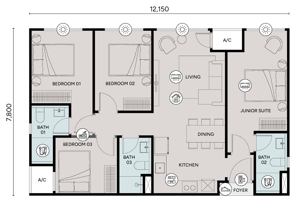 Type D2 · 4 bedrooms · 3 bathrooms